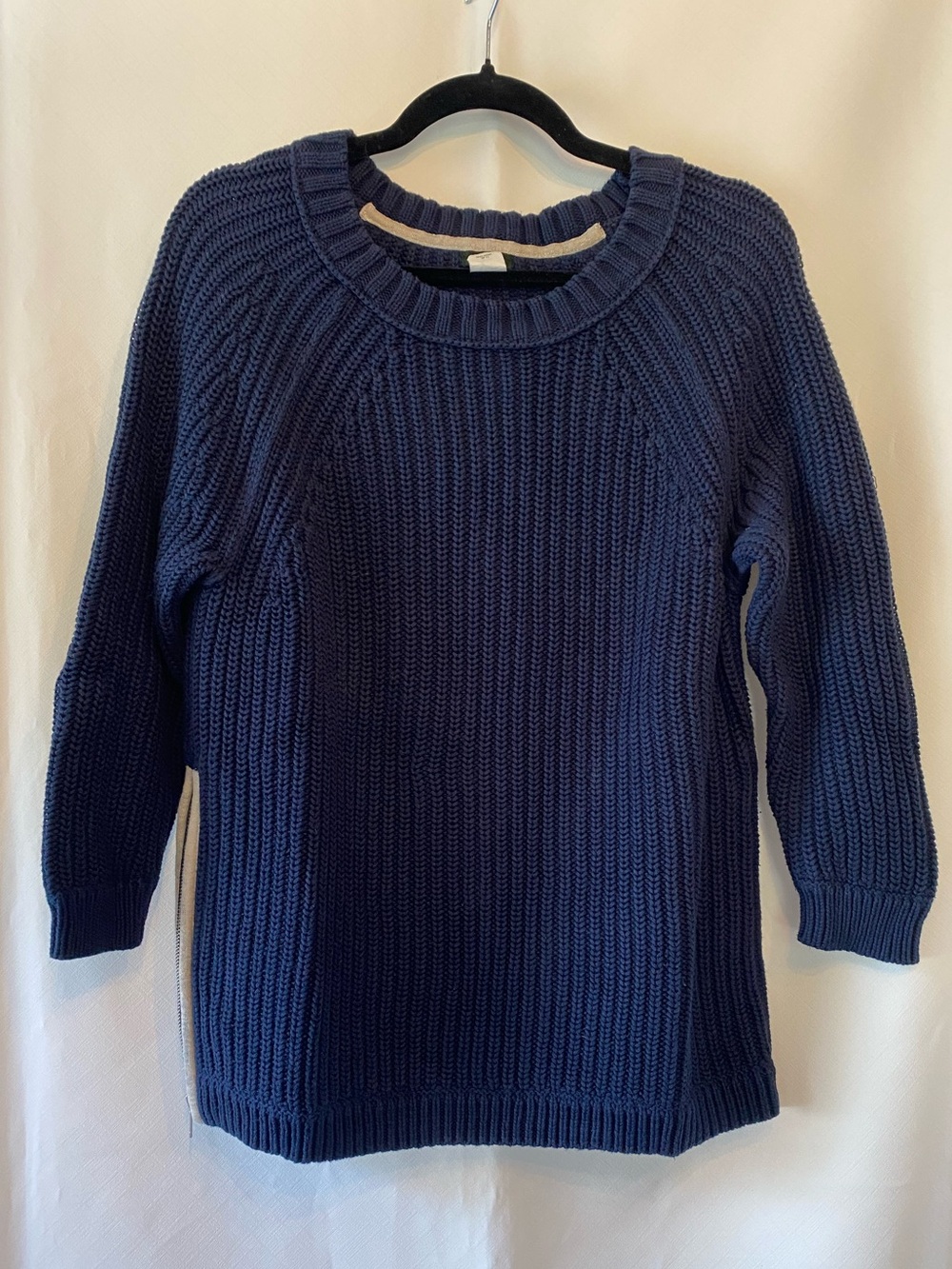 J. Crew Coastal Classic Navy Ribbed Crewneck Chunky Fisherman Sweater Women's LG
